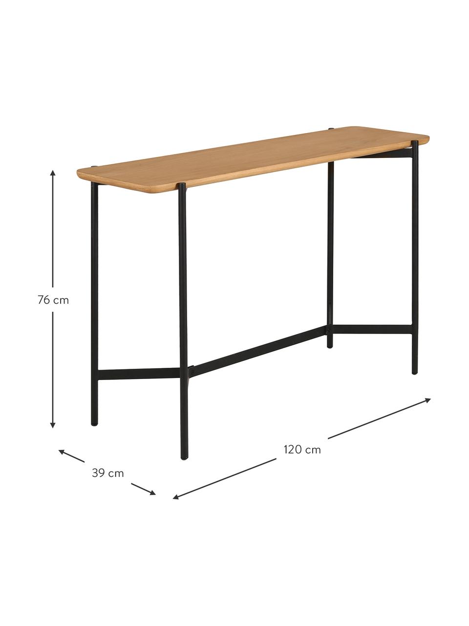 Konsole Easy aus Holz und Metall, Ablagefläche: Mitteldichte Holzfaserpla, Beine: Metall, beschichtet, Schwarz, Braun, 120 x 76 cm