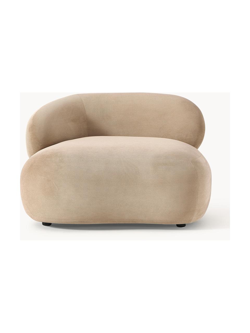 Niervormige loungefauteuil Alba, Bekleding: 97% polyester, 3% nylon M, Frame: massief sparrenhout, berk, Poten: kunststof Het materiaal d, Geweven stof beige, B 102 x D 89 cm, rugleuning links