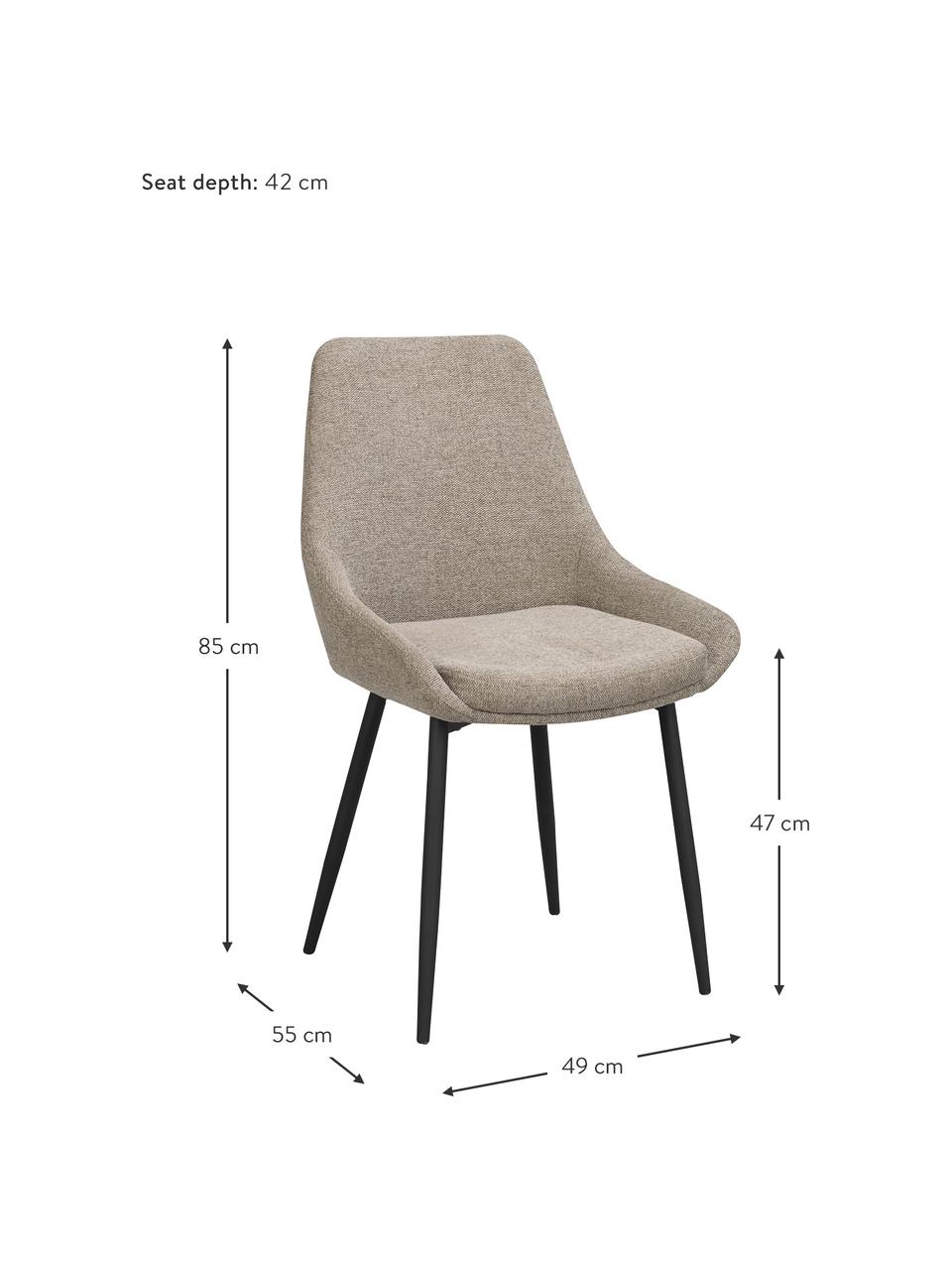 Gestoffeerde stoelen Sierra in beige, 2 stuks, Bekleding: 100% polyester, Poten: gepoedercoat metaal, Geweven stof grijs, B 49 x D 55 cm