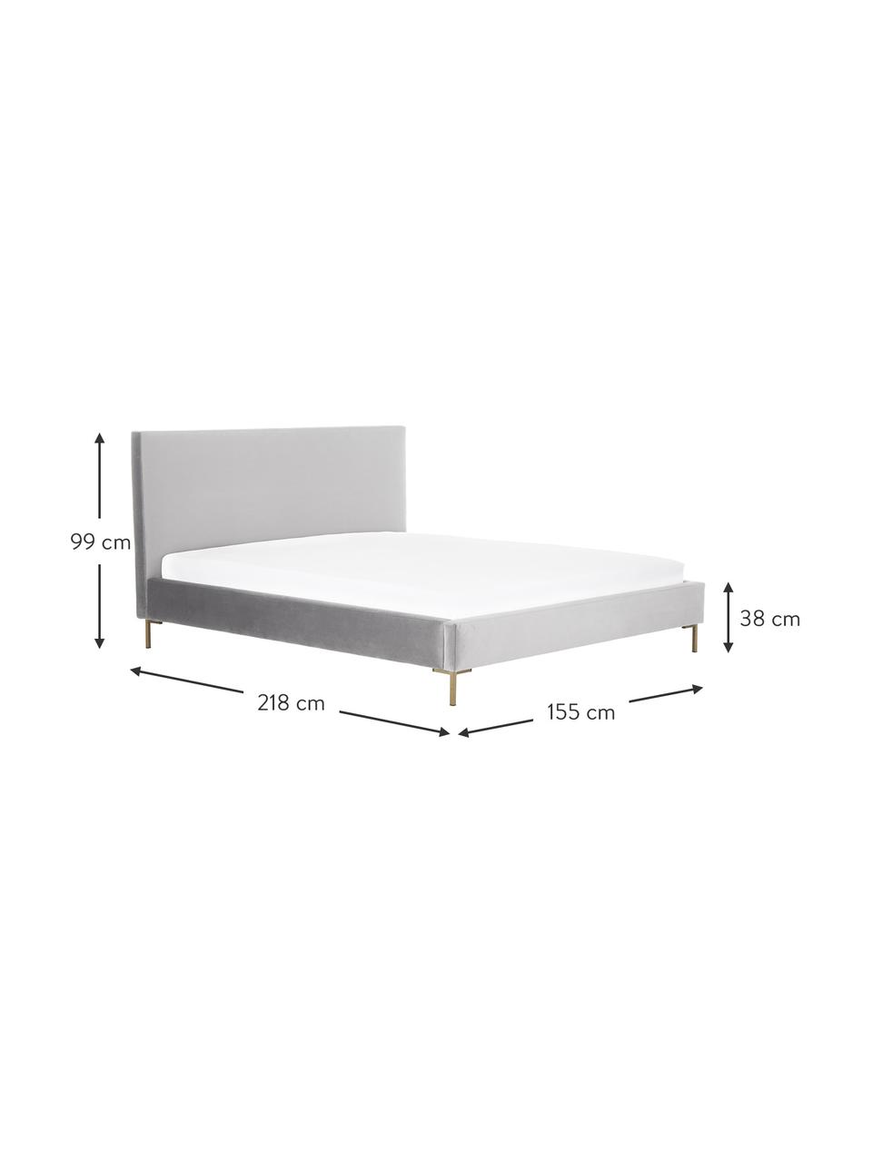 Gestoffeerd fluwelen bed Peace, Bekleding: polyester fluweel, Frame: massief grenenhout, FSC-g, Poten: gepoedercoat metaal, Fluweel lichtgrijs, 140 x 200 cm