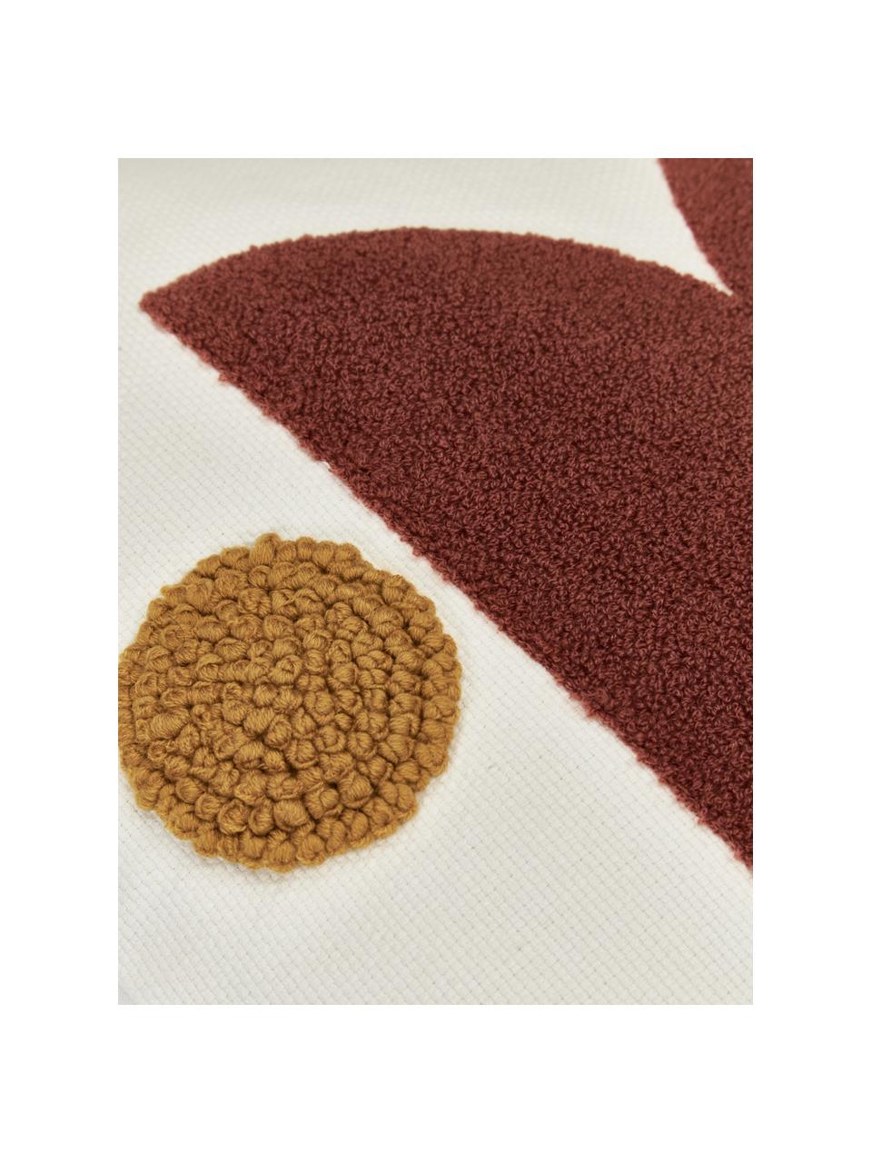 Bestickte Baumwoll-Kissenhülle Izad mit Hoch-Tief-Struktur, Bezug: 100 % Baumwolle, BCI-zert, Rotbraun, Ockergelb, Cremeweiß, B 45 x L 45 cm