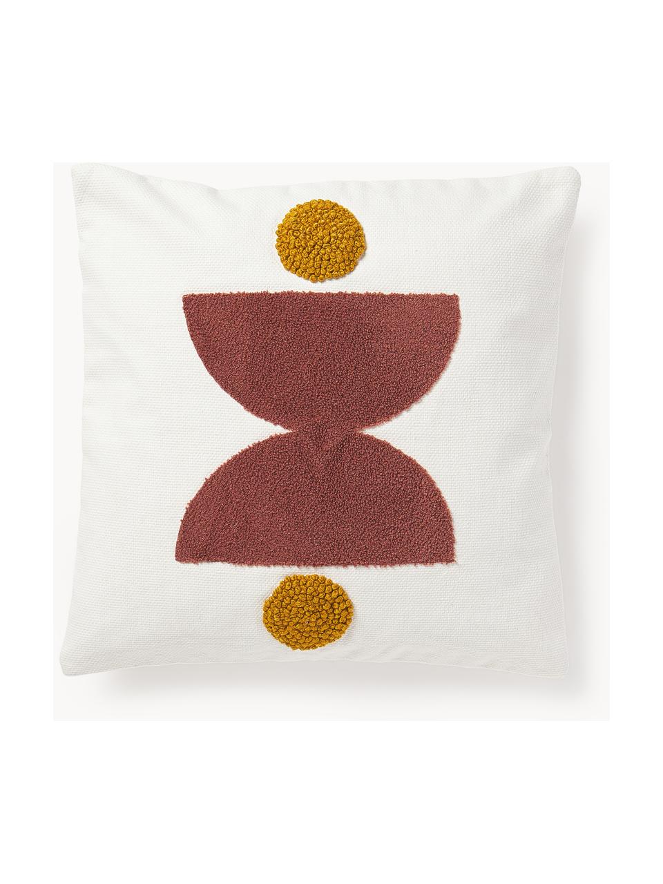 Housse de coussin 45x45 brodée Izad, Blanc cassé, rouge rouille, jaune moutarde, larg. 45 x long. 45 cm