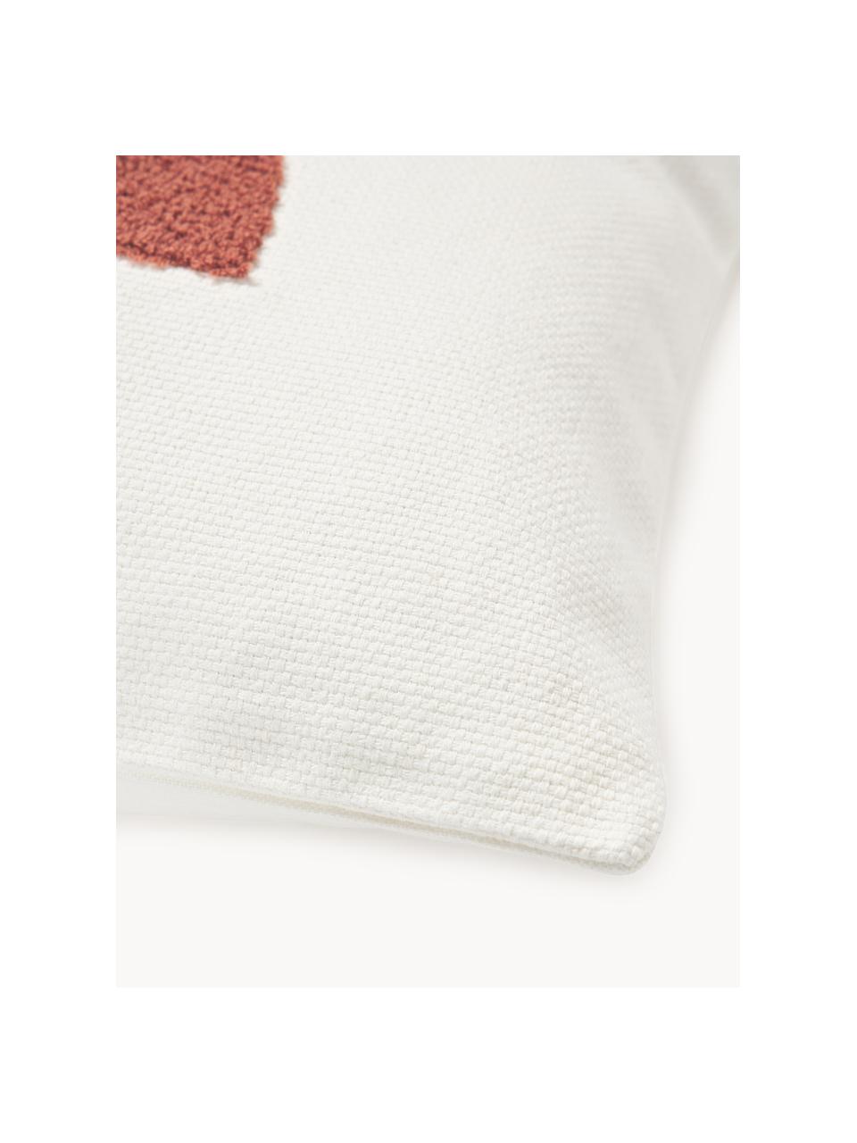 Bestickte Baumwoll-Kissenhülle Izad mit Hoch-Tief-Struktur, Bezug: 100 % Baumwolle, Off White, Rostrot, Senfgelb, B 45 x L 45 cm