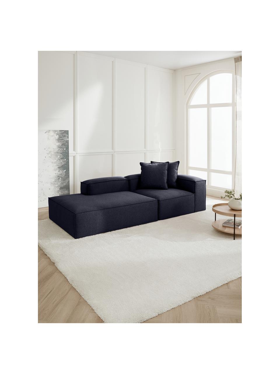 Modulo Chaise-longue Lennon, Rivestimento: 100% poliestere Con 115.0, Struttura: legno massiccio compensat, Piedini: plastica, Tessuto blu scuro, Larg. 150 x Alt. 68 cm, schienale a destra