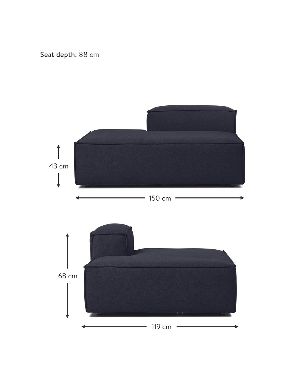 Diván modular Lennon, Tapizado: 100% poliéster Alta resis, Estructura: madera maciza, madera con, Patas: plástico, Tejido azul oscuro, An 150 x Al 68 cm, respaldo derecho