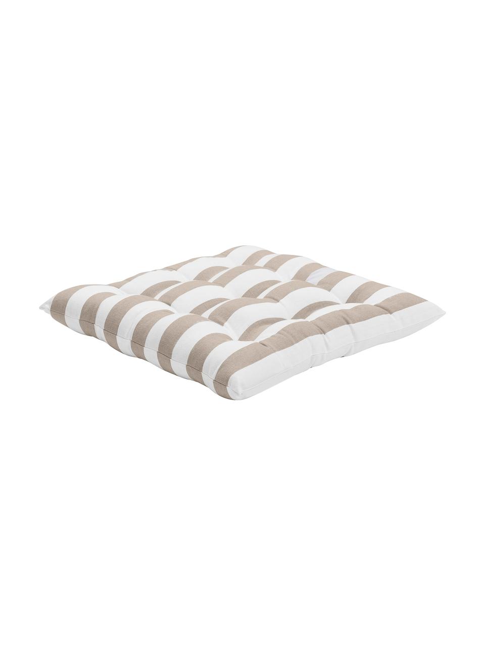 Gestreiftes Sitzkissen Timon, Bezug: 100% Baumwolle, Beige, Weiss, B 40 x L 40 cm