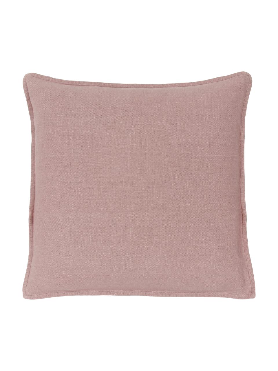 Housse de coussin lin vieux rose Lanya, 100 % pur lin, Vieux rose, larg. 50 x long. 50 cm