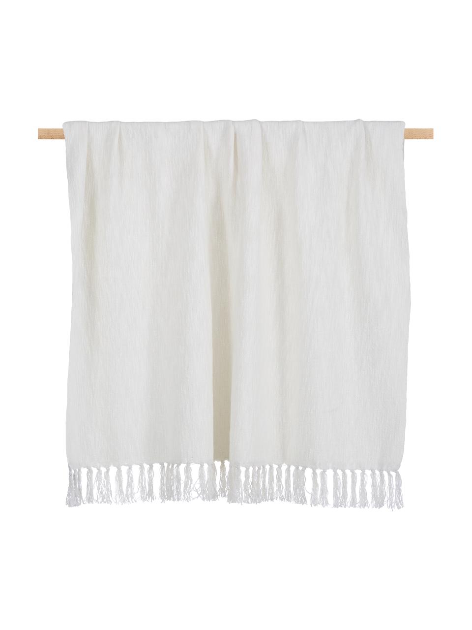 Manta de algodón con flecos Toly, 100% algodón, Blanco crema, An 130 x L 170 cm