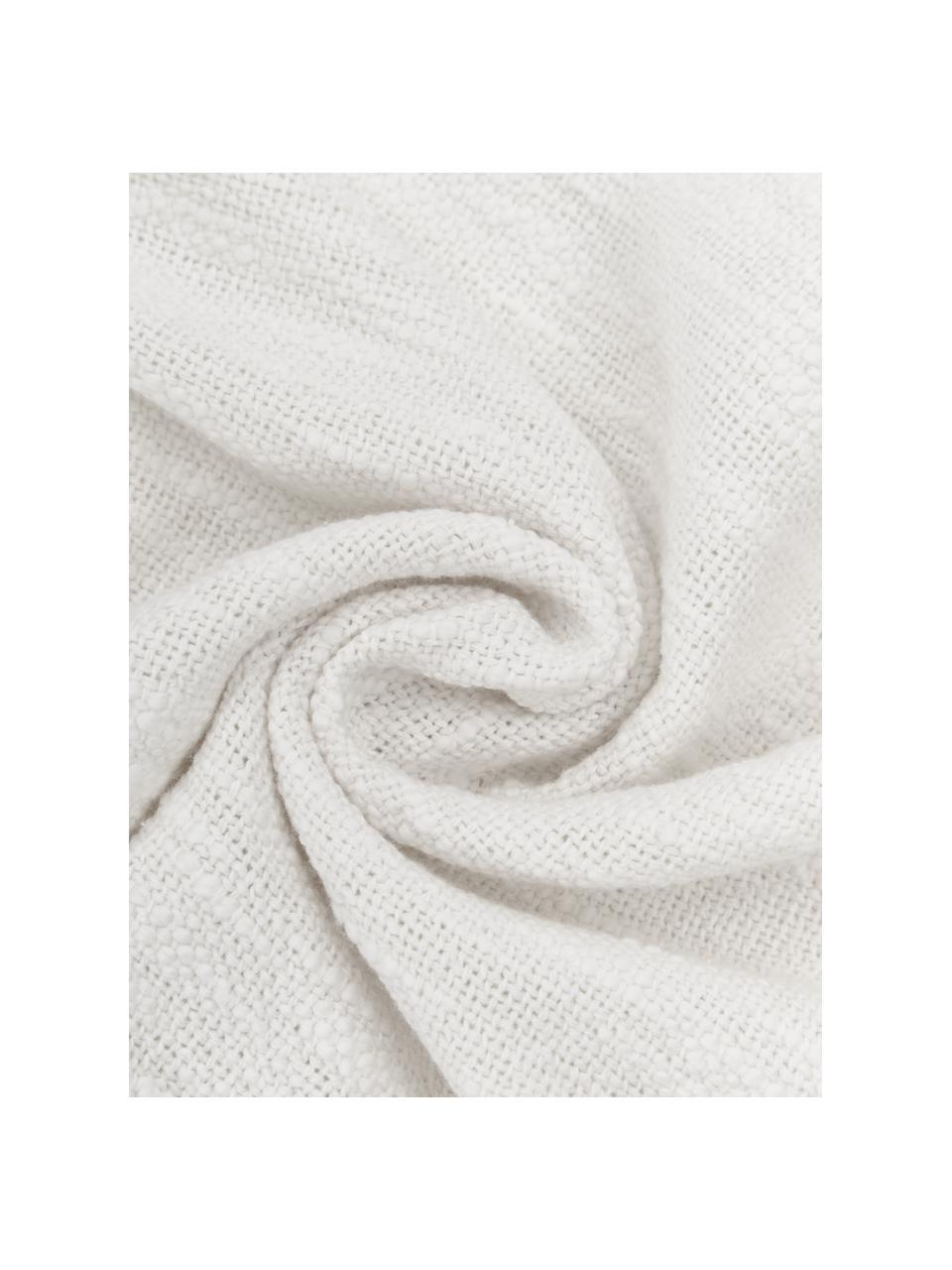 Coperta in cotone bianco crema con frange Toly, 100% cotone, Bianco crema, Larg. 130 x Lung. 170 cm