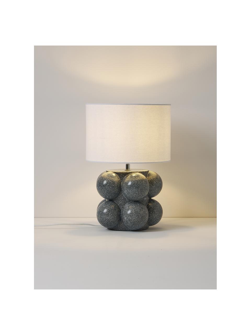 Lámpara de mesa pequeña de cerámica Baal, Pantalla: textil con aspecto de lin, Cable: cubierto en tela, Blanco, gris azulado, Ø 30 x Al 44 cm