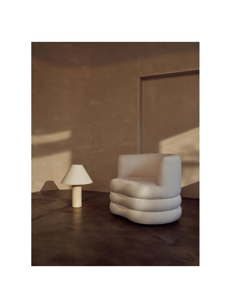 Design bouclé fauteuil Solomon in lichtbeige, Bekleding: 100% polyester, Frame: massief sparrenhout, berk, Poten: kunststof, Geweven stof licht beige, B 95 x D 80 cm
