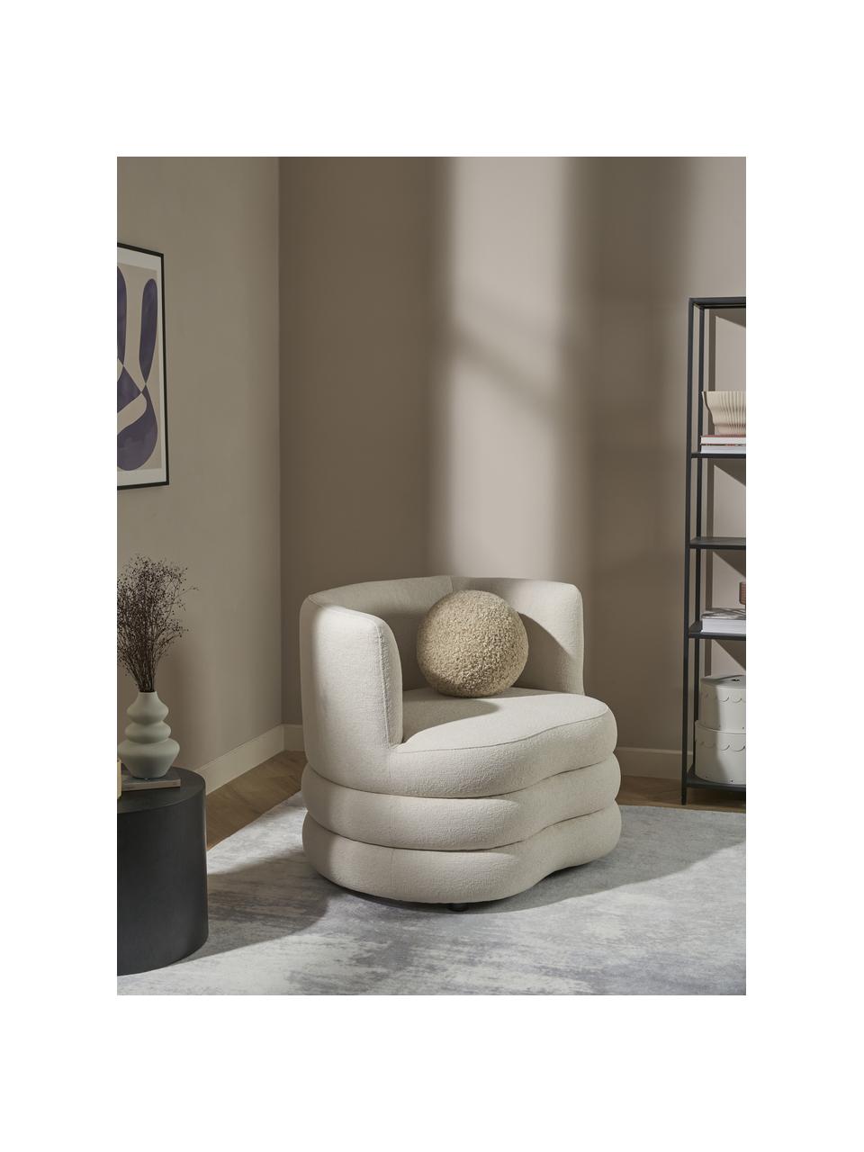 Sillón en tejido bouclé de diseño Solomon, Tapizado: 100% poliéster Alta resis, Estructura: madera de abeto maciza, m, Patas: plástico Este producto es, Bouclé blanco crema, An 95 x F 80 cm