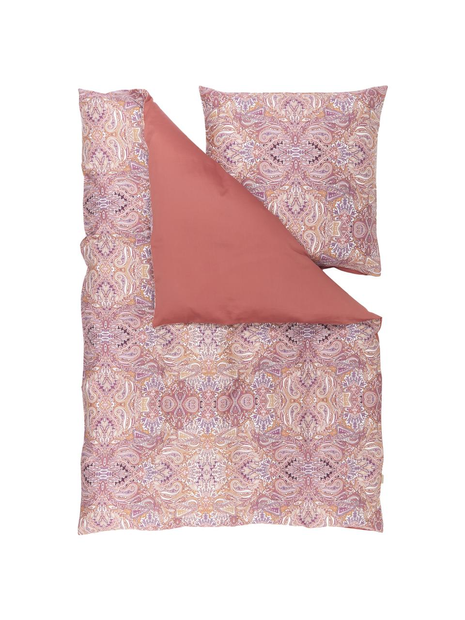 Baumwollsatin-Bettwäsche Boheme mit Paisley-Muster, Webart: Satin Fadendichte 200 TC,, Rosa- und Lilatöne, Orange, Weiß, 200 x 200 cm + 2 Kissen 80 x 80 cm