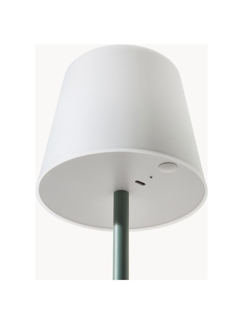 Dimbare tafellamp Fausta met USB-aansluiting, Lampenkap: kunststof, Lampvoet: gecoat metaal, Saliegroen, wit, Ø 13 x H 37 cm