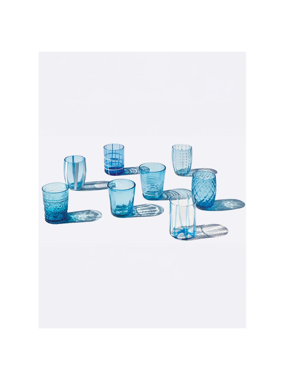 Súprava ručne vyrobených pohárov na vodu Melting, 6 dielov, Sklo, Svetlomodrá, priehľadná, Súprava s rôznymi veľkosťami