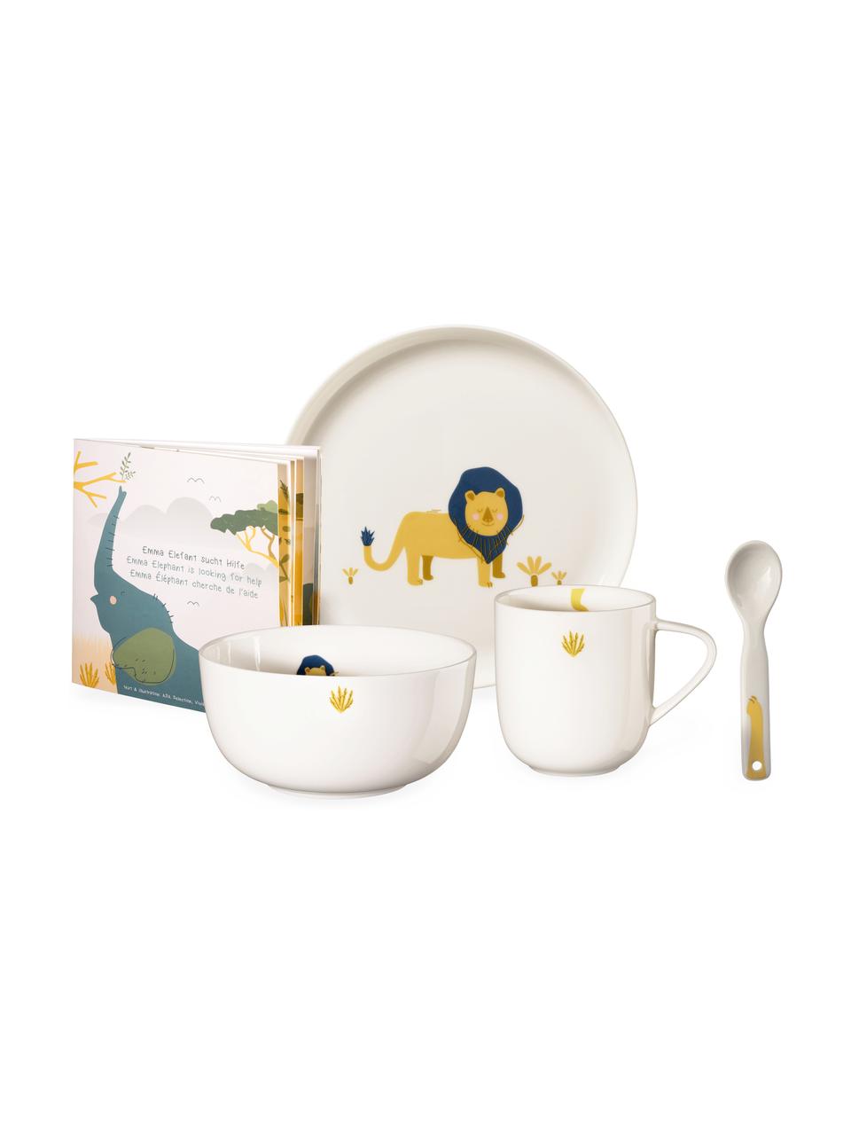 Komplet naczyń Leo Löwe, 5 elem., Porcelana kostna (Fine Bone China), Biały, żółty, niebieski, Komplet z różnymi rozmiarami