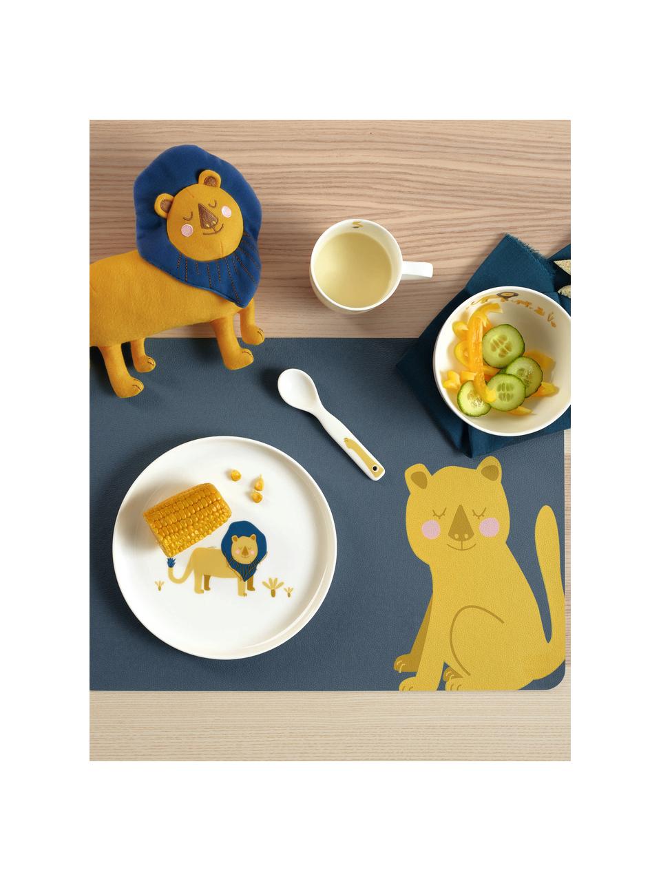 Serviesset Leo Löwe, 5-delig, Fine Bone China (porselein), Wit, geel, blauw, Set met verschillende formaten