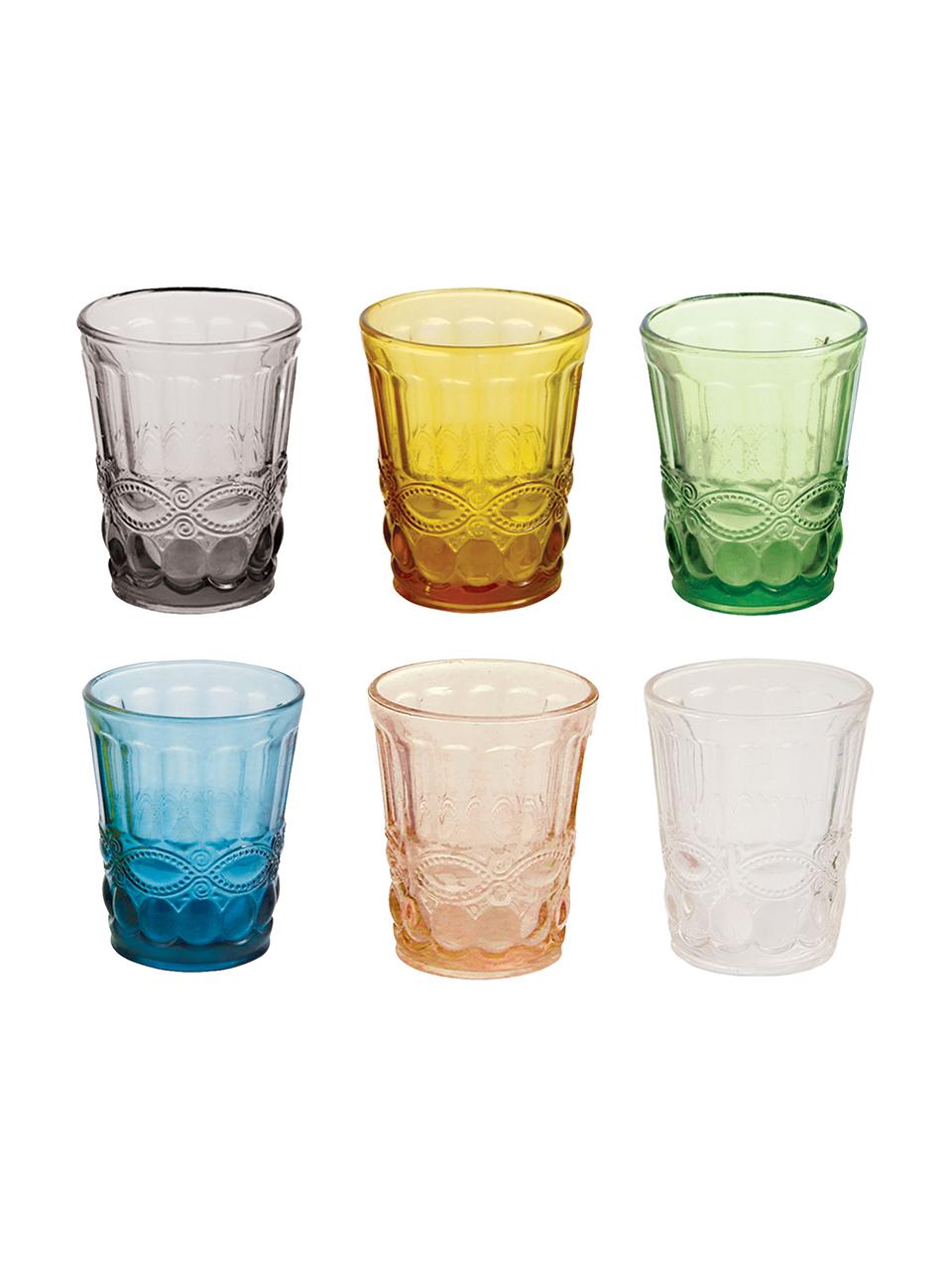 Vasos de colores con relieve Nobilis, 6 uds., Vidrio, Multicolor, Ø 8 x Al 10 cm