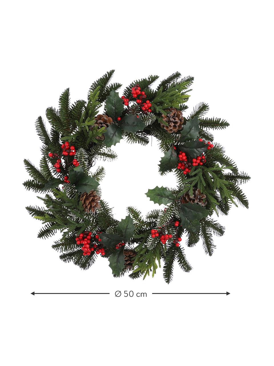 Künstlicher Weihnachtskranz Patton, Kunststoff, Grün, Rot, Braun, Ø 50 cm