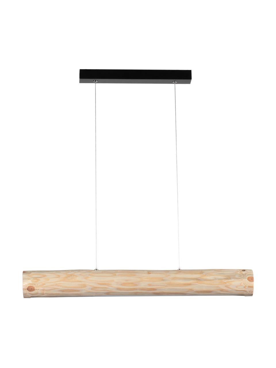 Grote dimbare LED hanglamp Lucas van hout, Lampenkap: grenenhout, naturel, Baldakijn: gecoat metaal, Beige, 90 x 12 cm