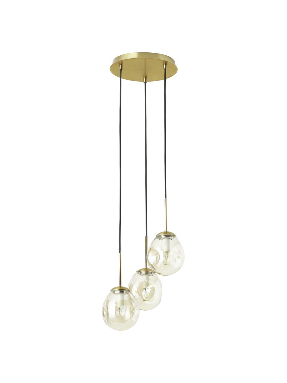 Lampada a sospensione a grappolo in vetro Amora, Paralume: vetro, Baldacchino: metallo spazzolato, Champagne, ottonato, Ø 15 x Alt. 150 cm