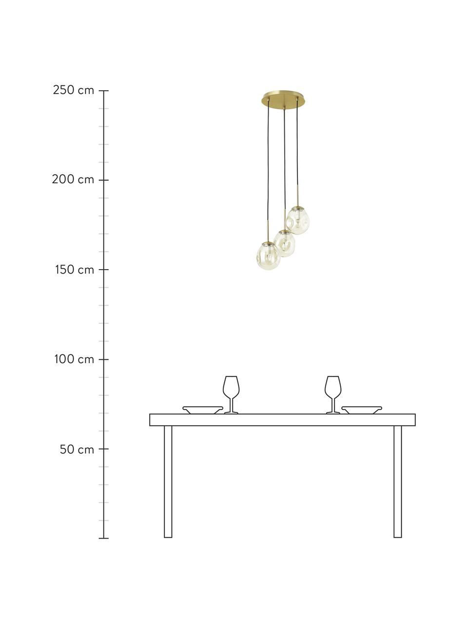 Cluster hanglamp Amora van glas, Baldakijn: geborsteld metaal, Champagnekleurig, messingkleurig, Ø 15 x H 150 cm