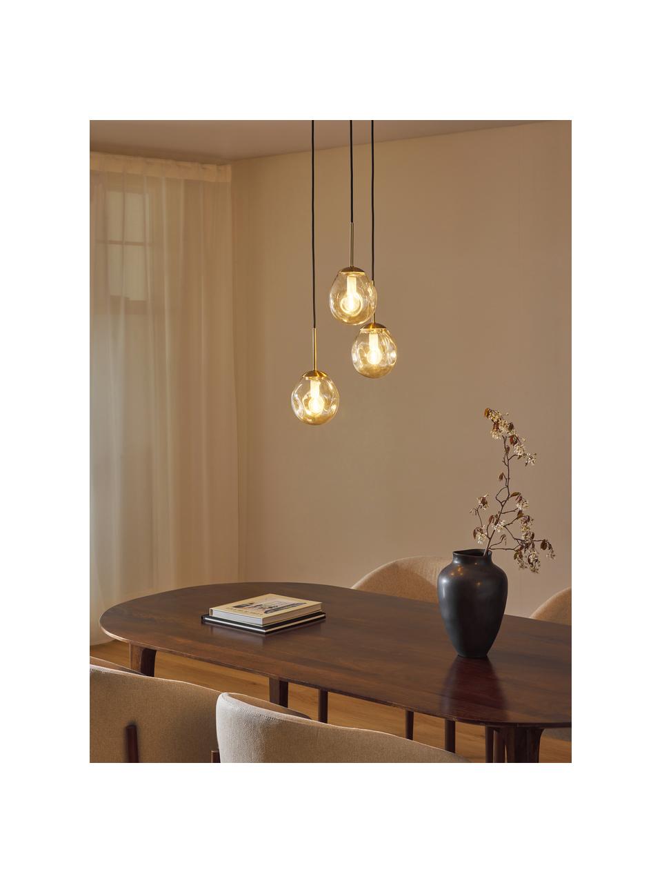 Cluster-Pendelleuchte Amora aus Glas, Baldachin: Metall, gebürstet, Champagnerfarben, Messingfarben, Ø 15 x H 150 cm