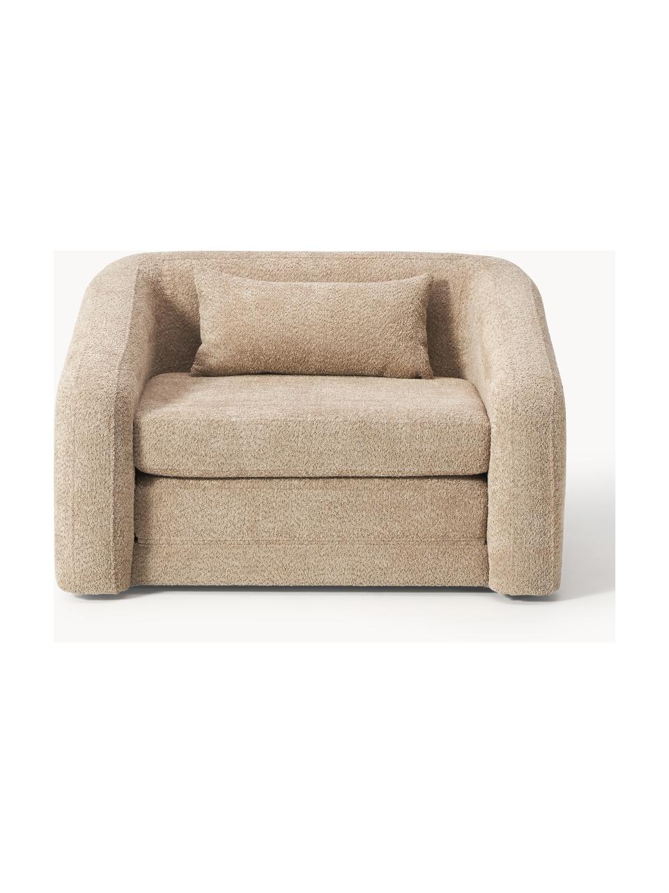 Slaapfauteuil Eliot uit teddy-bouclé, Bekleding: teddy-bouclé (100% polyes, Frame: spaanplaat, grenenhout, Poten: kunststof Dit product is , Teddy-bouclé beige, B 100 x D 94 cm