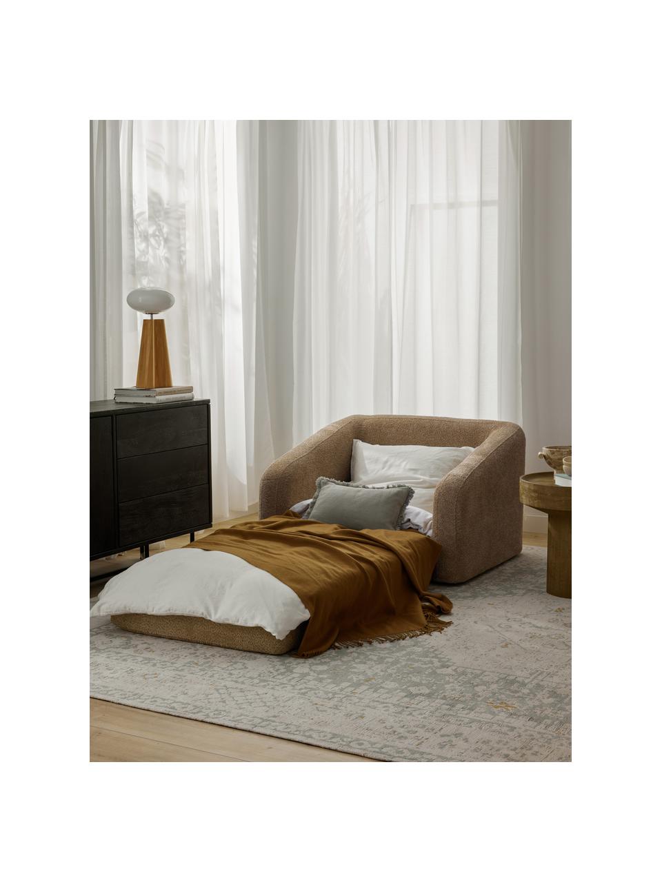 Fauteuil convertible en peluche-bouclé Eliot, Peluche-bouclé beige, larg. 100 x prof. 94 cm