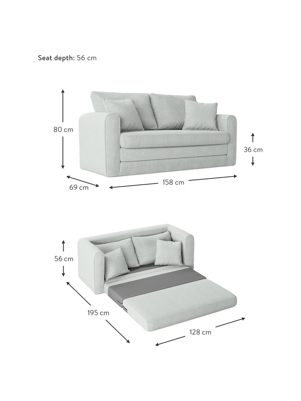 Slaapbank Lido (2-zits), Bekleding: polyester met linnengevoe, Frame: massief grenen, spaanplaa, Poten: kunststof, Polyester lichtblauw, zwart, B 158 x D 69 cm