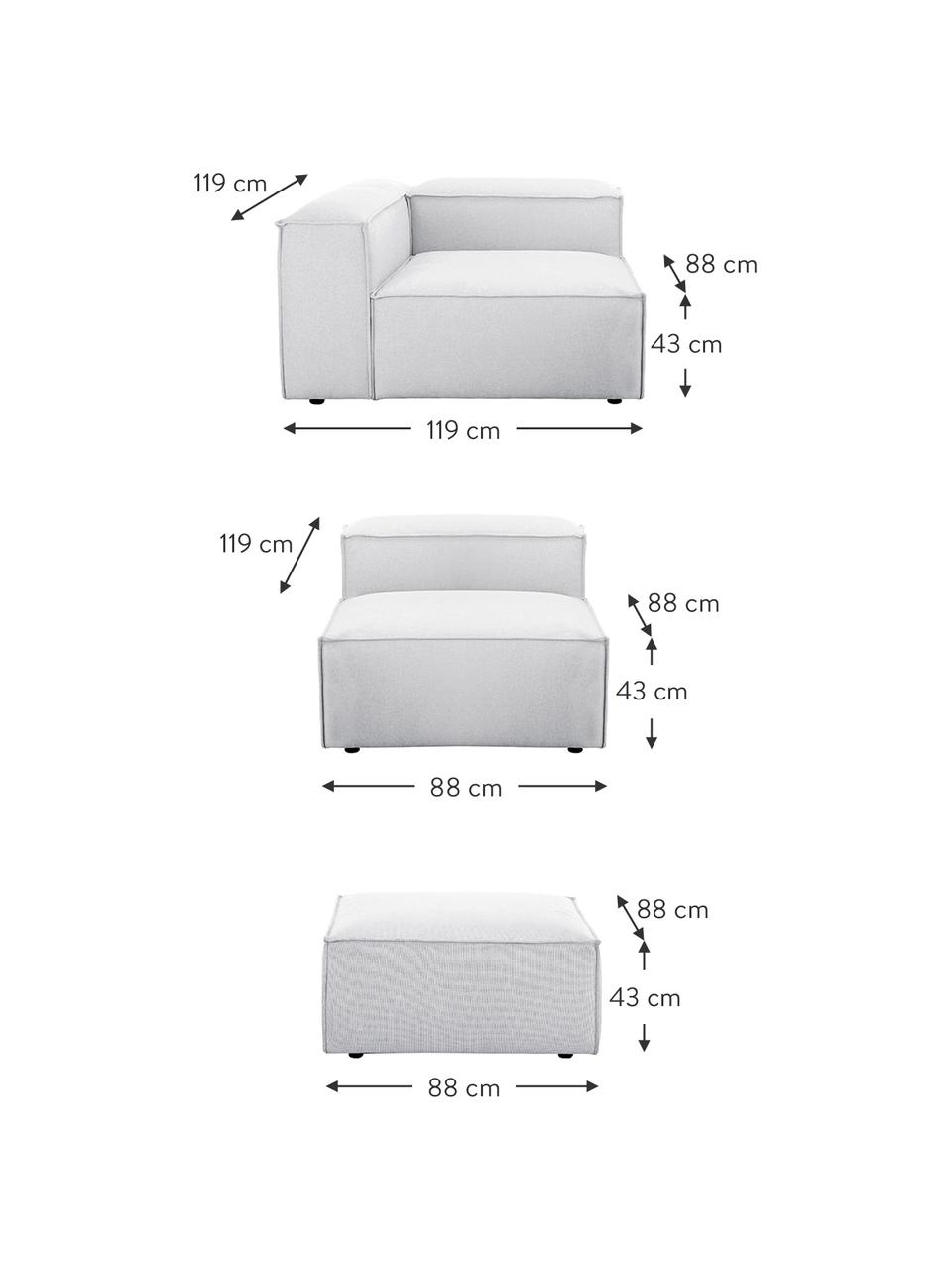 Canapé d'angle modulable 4 places avec pouf Lennon, Tissu gris clair, larg. 327 x prof. 207 cm