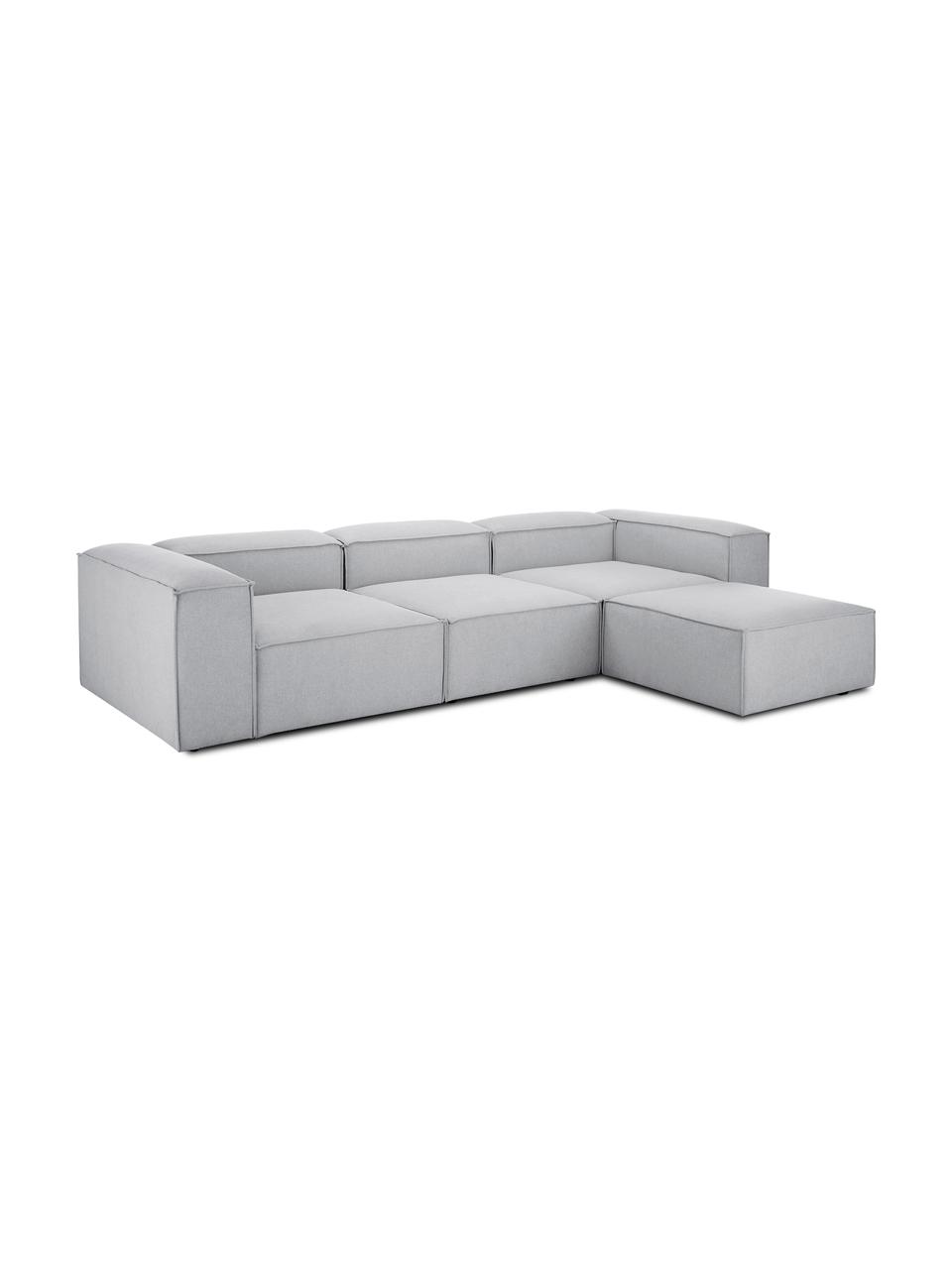 Divano componibile 4 posti con poggiapiedi Lennon, Rivestimento: 100% poliestere Con 115.0, Struttura: legno di pino massiccio, , Piedini: plastica, Tessuto grigio, Larg. 327 x Prof. 207 cm