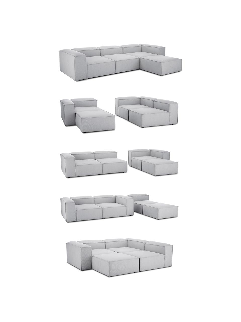 Modulares Sofa Lennon (4-Sitzer) mit Hocker, Bezug: 100 % Polyester Der strap, Gestell: Massives Kiefernholz FSC-, Füße: Kunststoff, Webstoff Grau, B 327 x T 207 cm