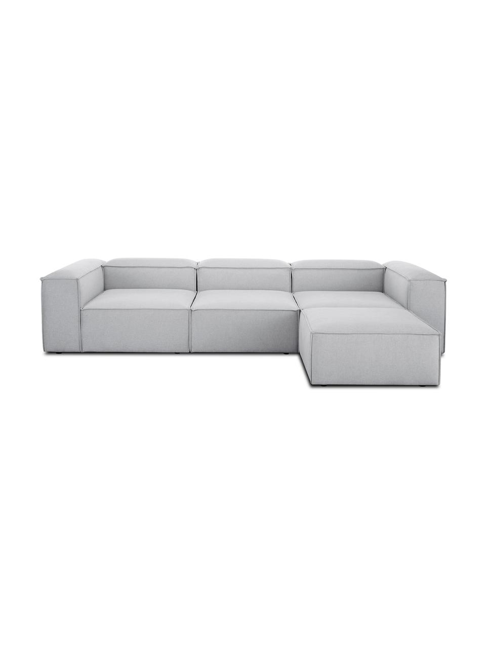 Divano componibile 4 posti con poggiapiedi Lennon, Rivestimento: 100% poliestere Con 115.0, Struttura: legno di pino massiccio, , Piedini: plastica, Tessuto grigio chiaro, Larg. 327 x Prof. 207 cm