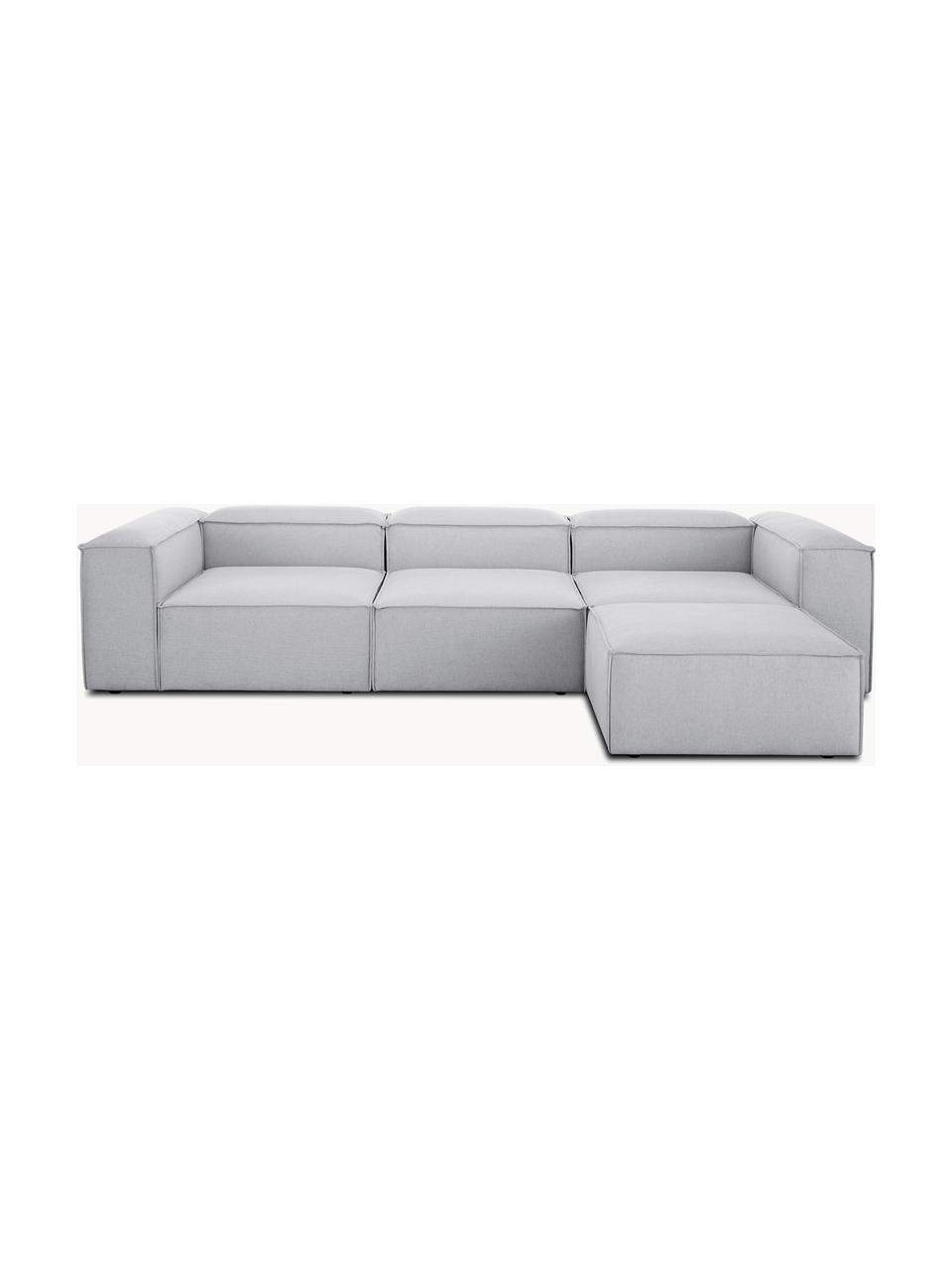Sofa modułowa z pufem Lennon (4-osobowa), Tapicerka: poliester Dzięki tkaninie, Stelaż: lite drewno sosnowe z cer, Nogi: tworzywo sztuczne Materia, Jasnoszara tkanina, S 327 x G 207 cm