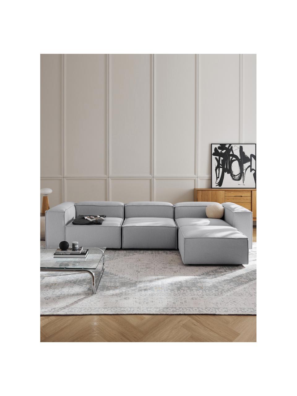 Canapé d'angle modulable 4 places avec pouf Lennon, Tissu gris, larg. 327 x prof. 207 cm