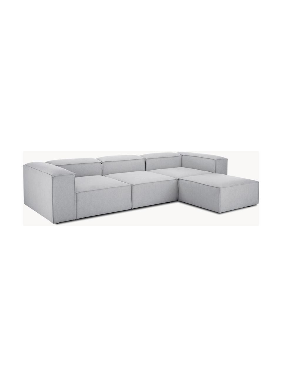 Canapé d'angle modulable 4 places avec pouf Lennon, Tissu gris, larg. 327 x prof. 207 cm