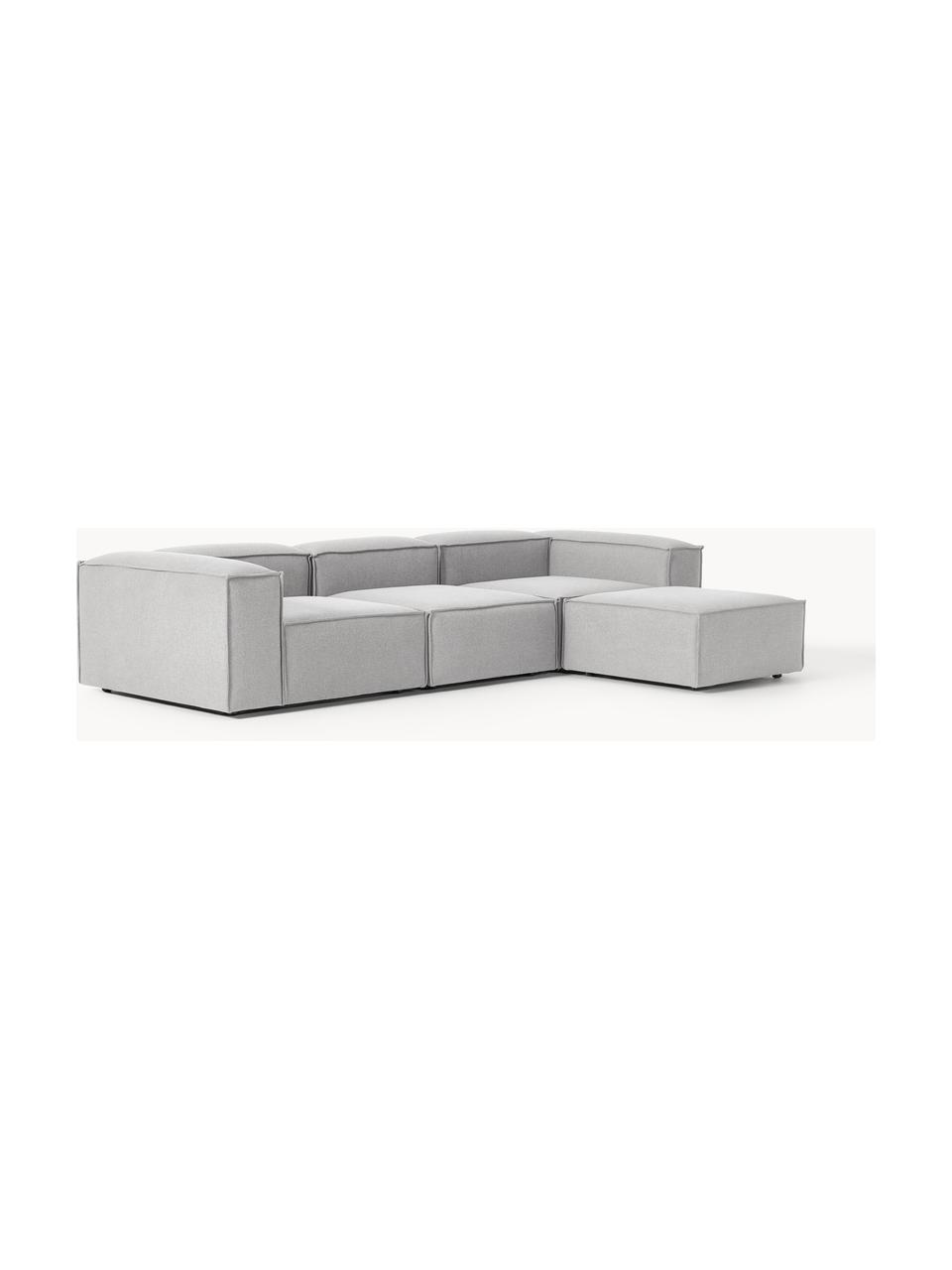 Modulares Sofa Lennon (4-Sitzer) mit Hocker (links/rechts), Bezug: 100 % Polyester Der strap, Gestell: Massives Kiefernholz, Spe, Füße: Kunststoff Dieses Produkt, Webstoff Grau, B 329 x T 207 cm