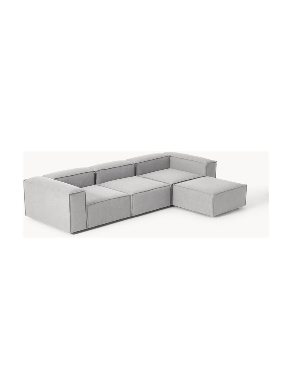 Canapé d'angle modulable 4 places avec pouf Lennon, Tissu gris, larg. 327 x prof. 207 cm