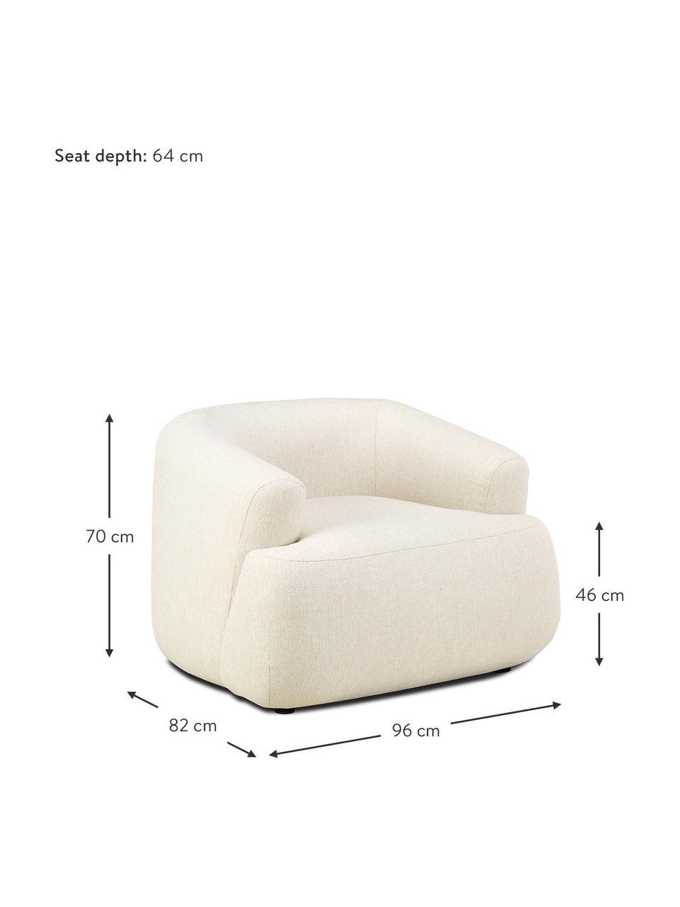 Fauteuil Sofia, Tissu blanc crème, larg. 96 x prof. 82 cm