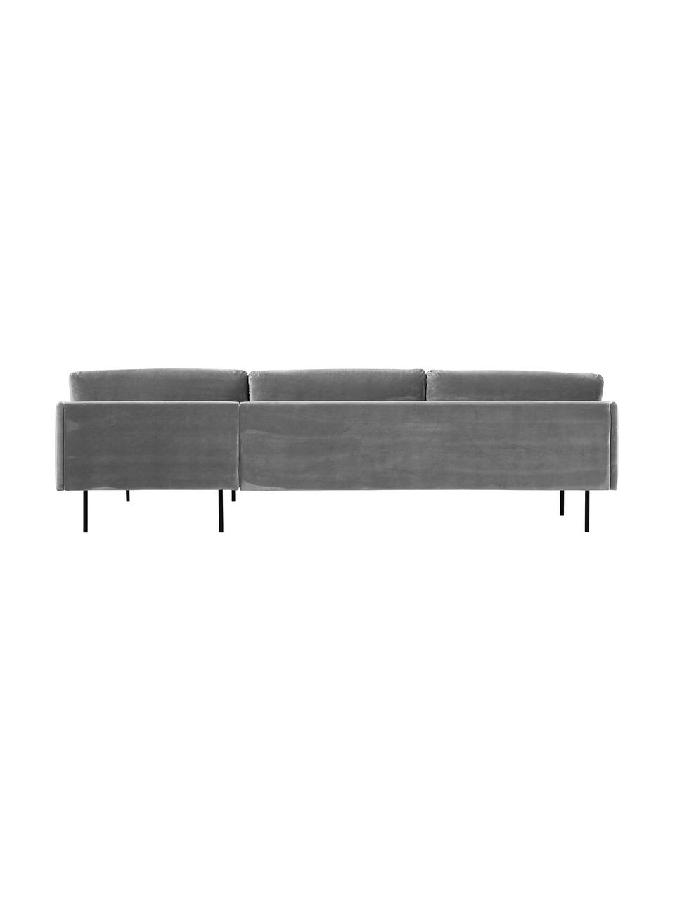Sofá rinconera de terciopelo Moby, Tapizado: terciopelo (poliéster de , Estructura: madera de pino maciza, Patas: metal con pintura en polv, Terciopelo gris, An 280 x F 160 cm, chaise longue derecha