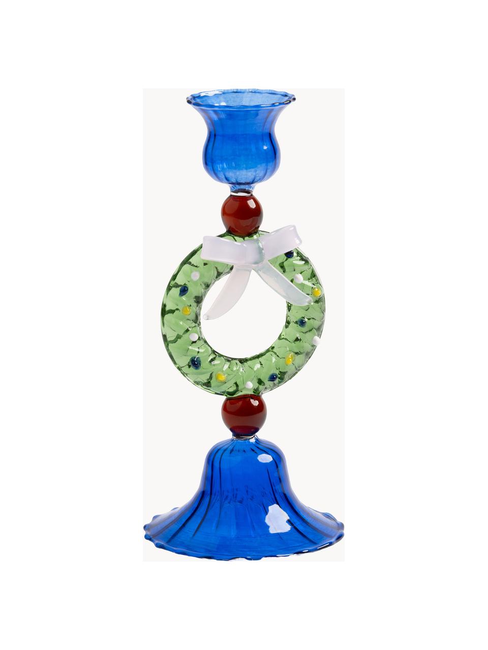 Candelabro in vetro soffiato Wreath, Vetro soffiato, Blu elettrico, verde salvia, rosso vino, bianco, Ø 8 x Alt. 17 cm