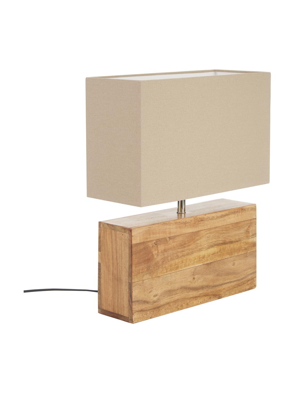 Lampe à poser avec socle en bois d'acacia Rectangular, Bois d'acacia, beige, larg. 33 x prof. 43 cm