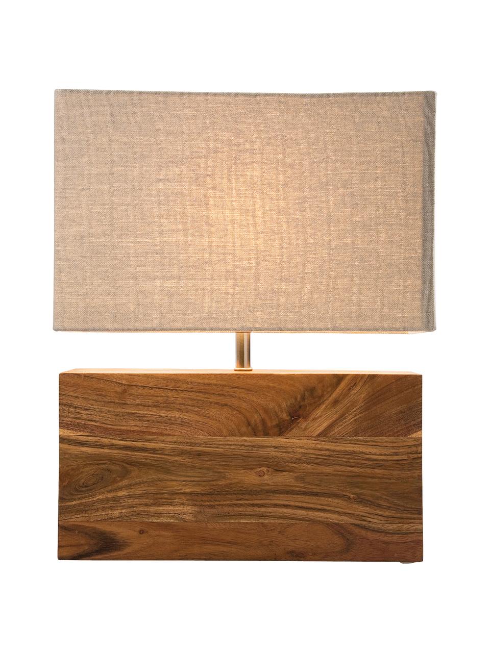 Tafellamp Rectangular van acaciahout, Lampenkap: katoen, Lampvoet: acaciahout, Acaciahout, beige, B 33 cm x H 43 cm