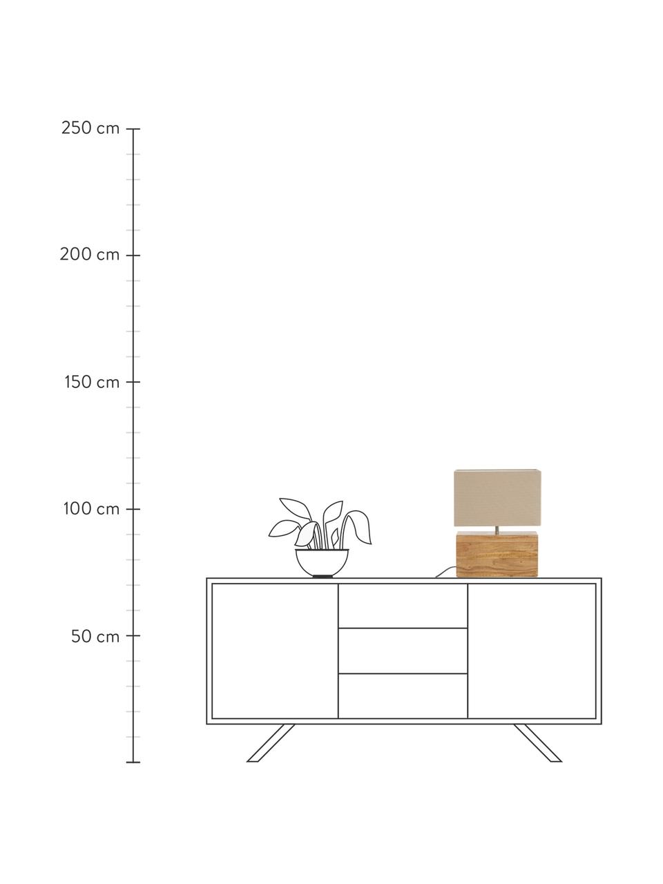 Lampe à poser avec socle en bois d'acacia Rectangular, Bois d'acacia, beige, larg. 33 x prof. 43 cm