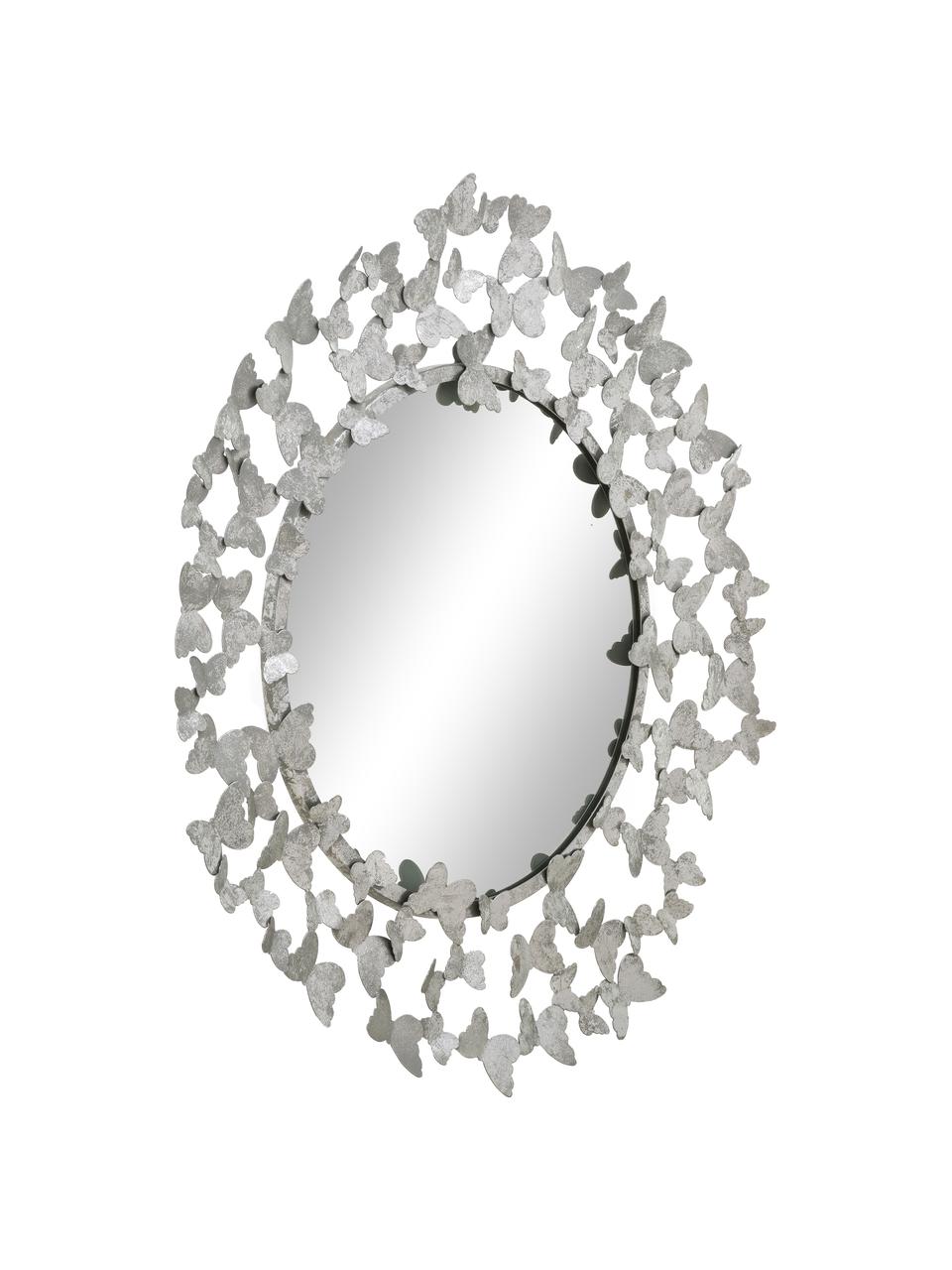 Espejo de pared redondo de metal Butterfly, estilo vintage, Parte trasera: tablero de fibras de dens, Espejo: cristal, Plateado, Ø 67 x F 4 cm