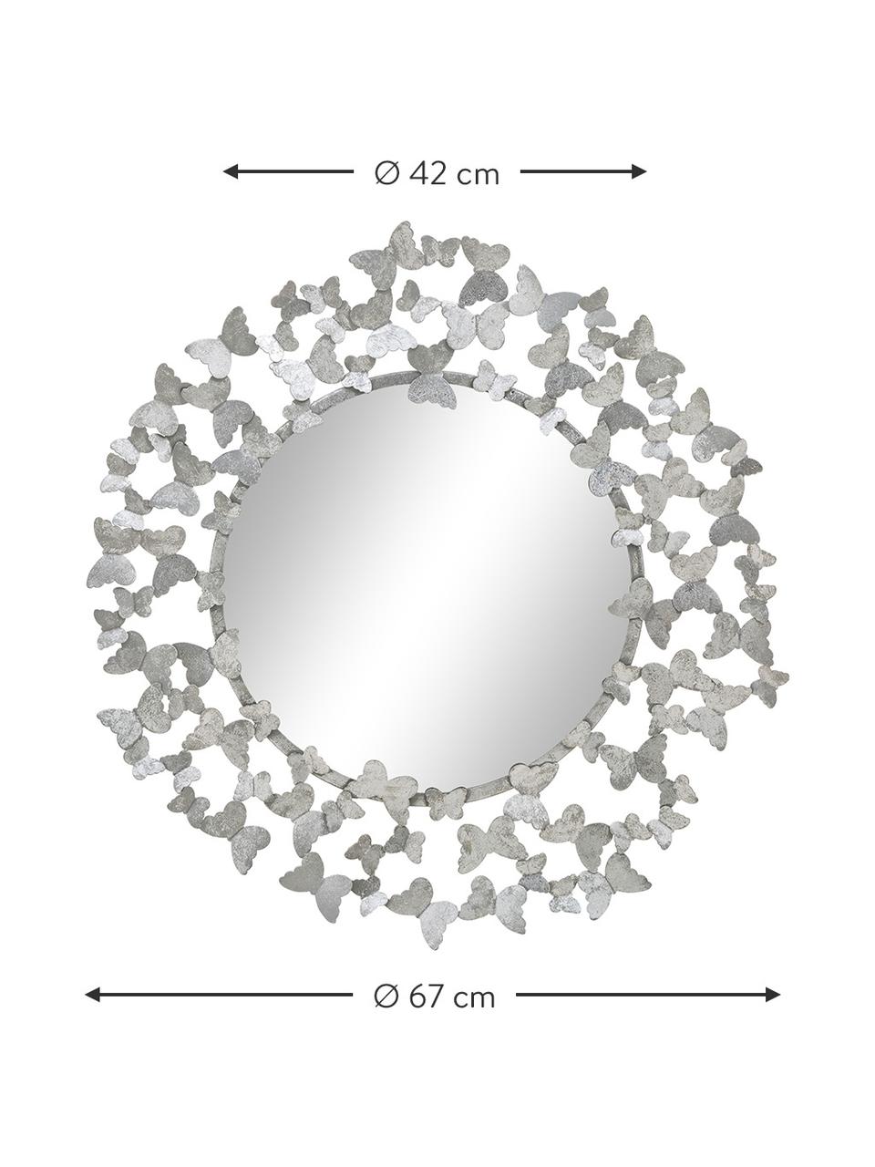 Runder Wandspiegel Butterfly mit Antik-Finish in Silber, Rahmen: Metall, Rückseite: Mitteldichte Holzfaserpla, Spiegelfläche: Spiegelglas, Silberfarben, Ø 67 x T 4 cm