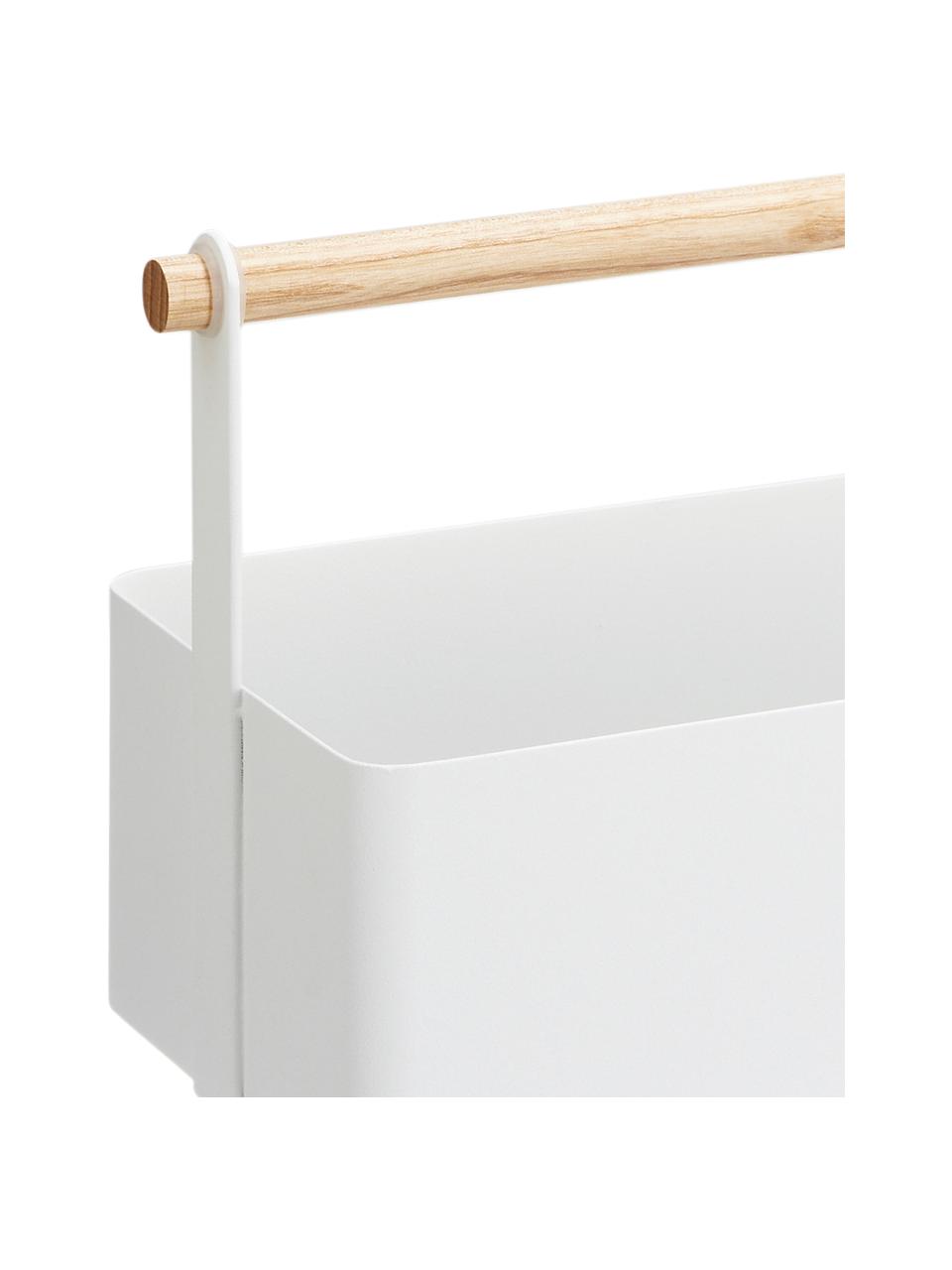 Cesta Tosca, Caja: acero, pintado, Asa: madera, Blanco, madera clara, An 29 x Al 16 cm