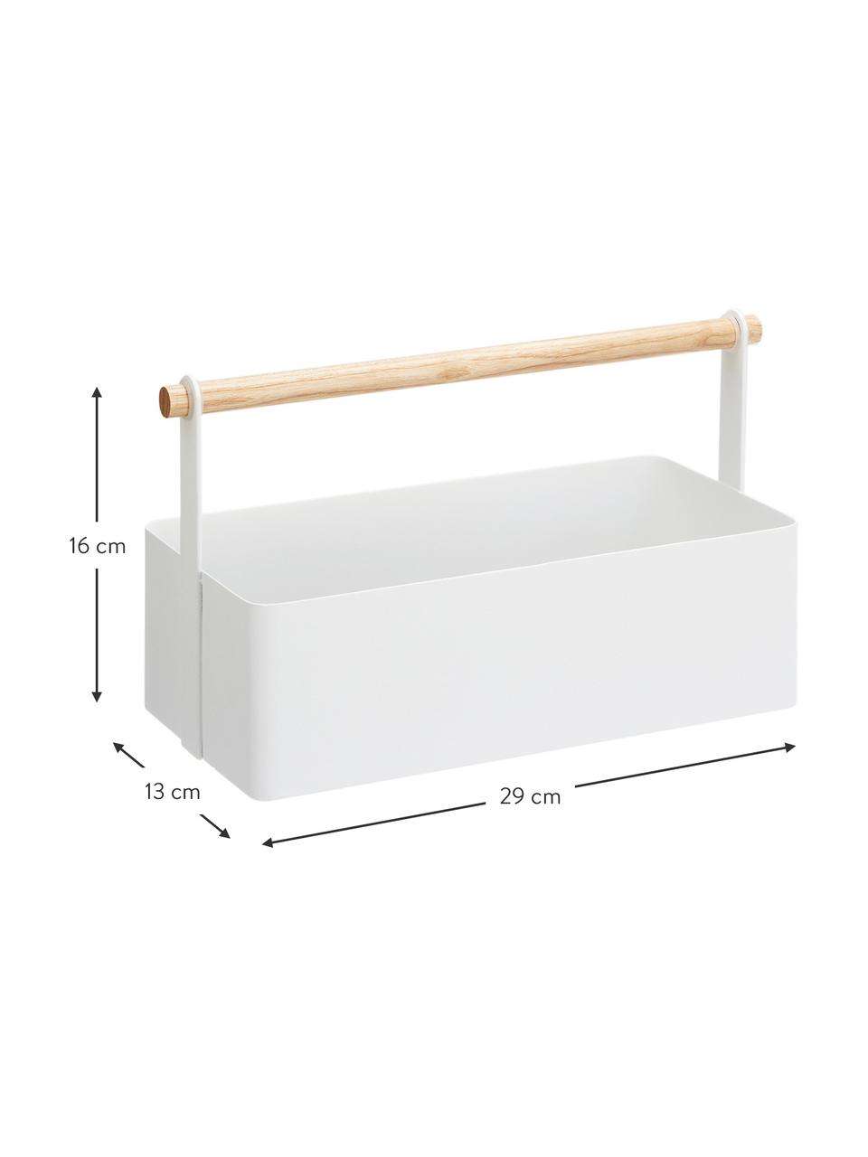 Cestino Tosca, Scatola: acciaio verniciato, Manico: legno, Bianco, legno chiaro, Larg. 29 x Alt. 16 cm