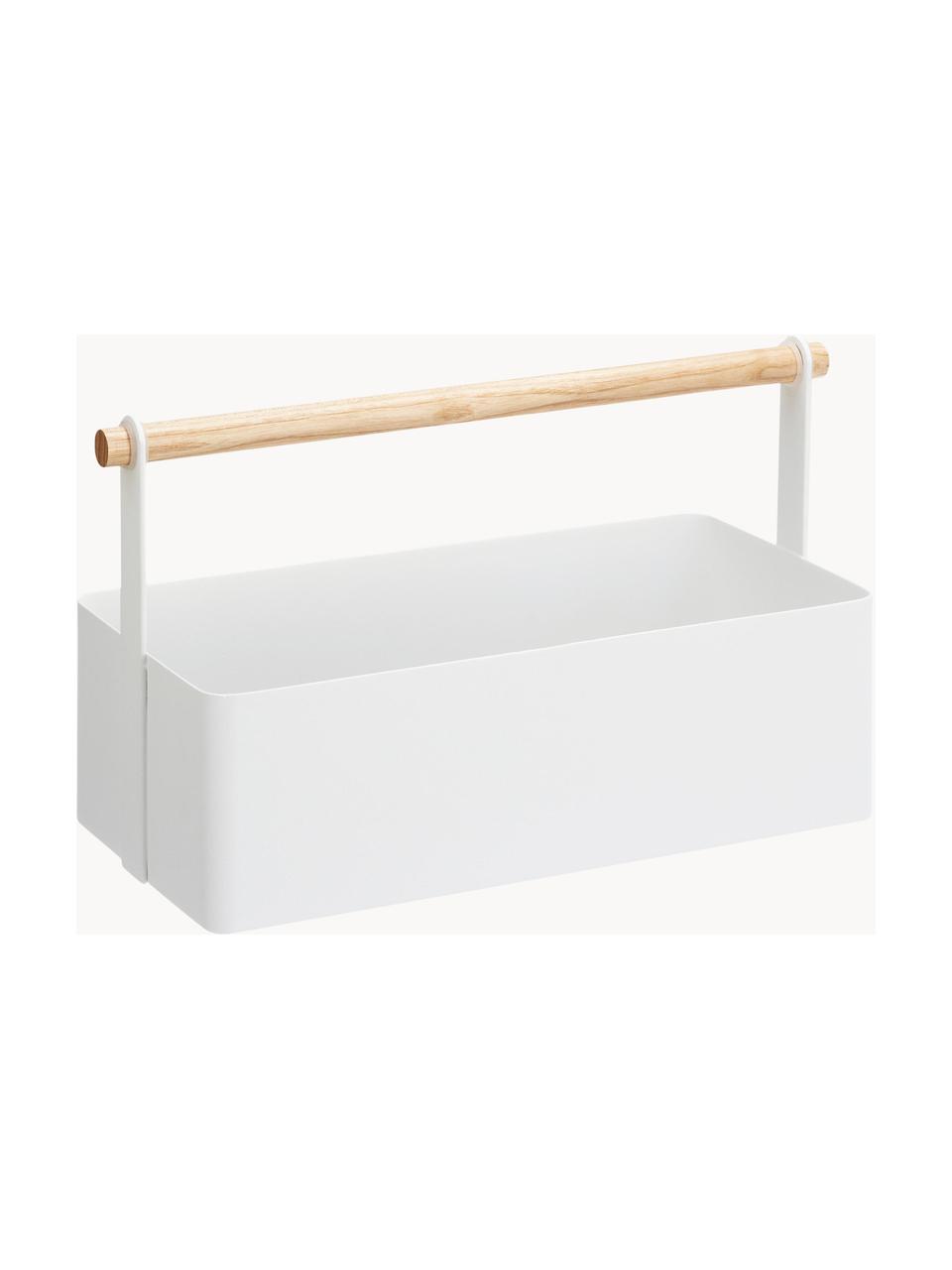 Cesta Tosca, Caja: acero, pintado, Asa: madera, Blanco, madera clara, An 29 x Al 16 cm